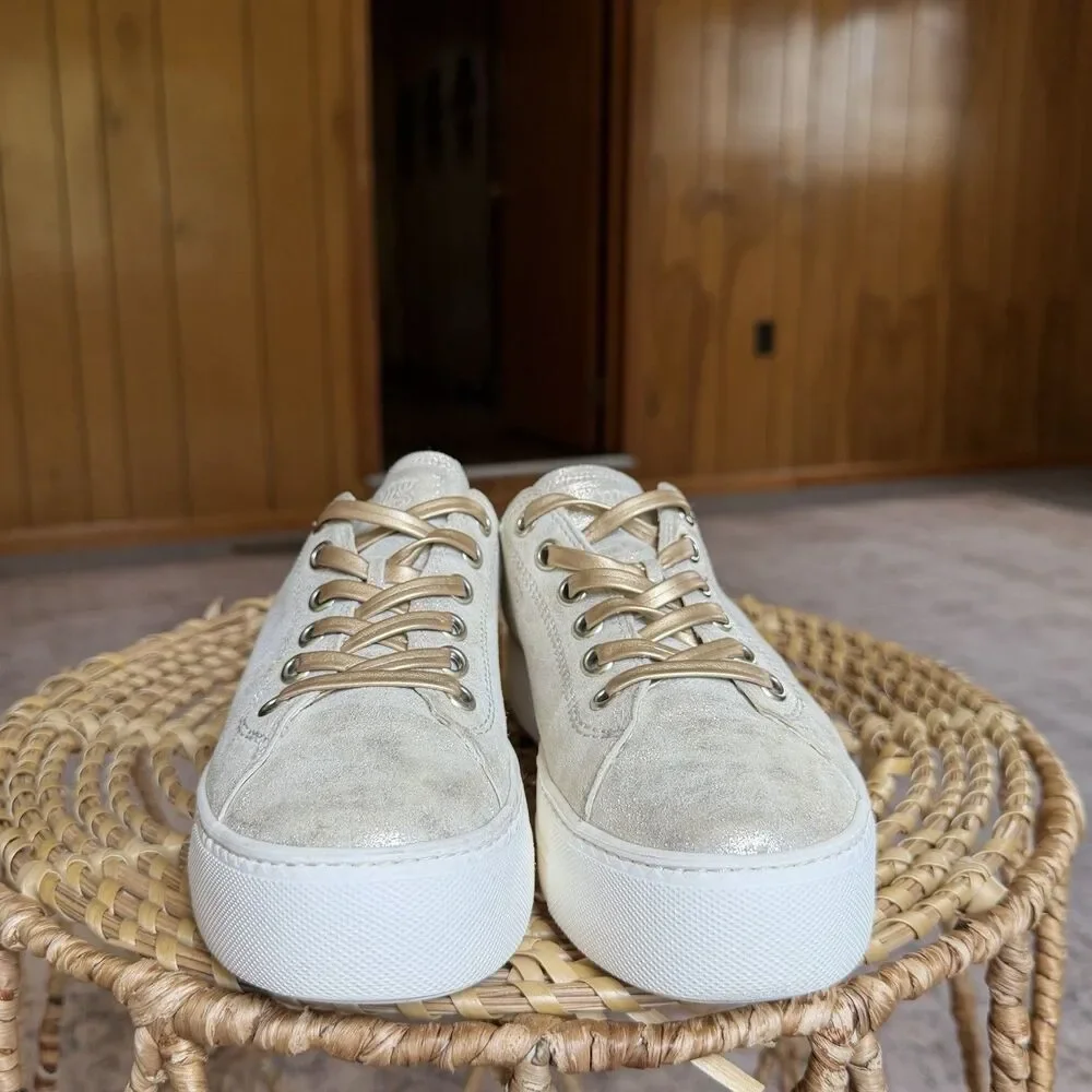 $420 Paul Green Hadley Platform Sneaker Leather Metallic Gold Beige UK 5.5 US 8